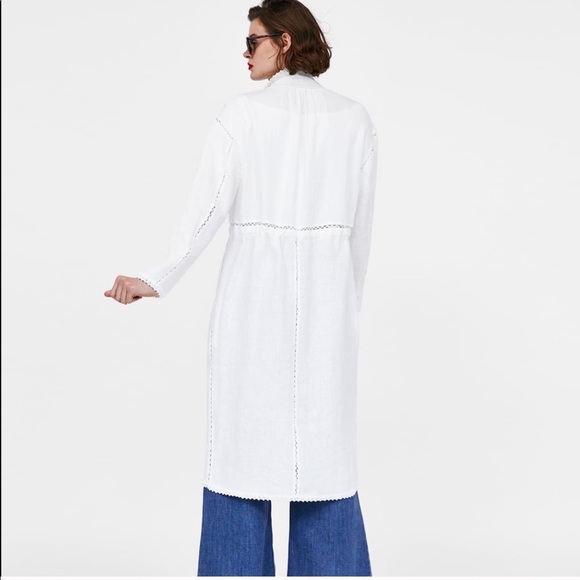 Zara Linen Crochet White Coat - Picture 4 of 8